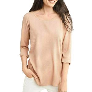 Eileen Fisher Tencel Stretch Ridge Ballet Neck Ribbed Top Dune Size XL